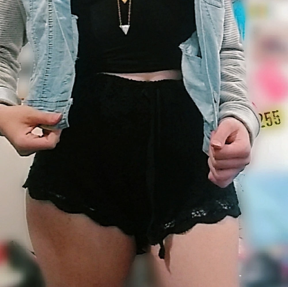Cute Sexy Black Lace Drawstring Shorts